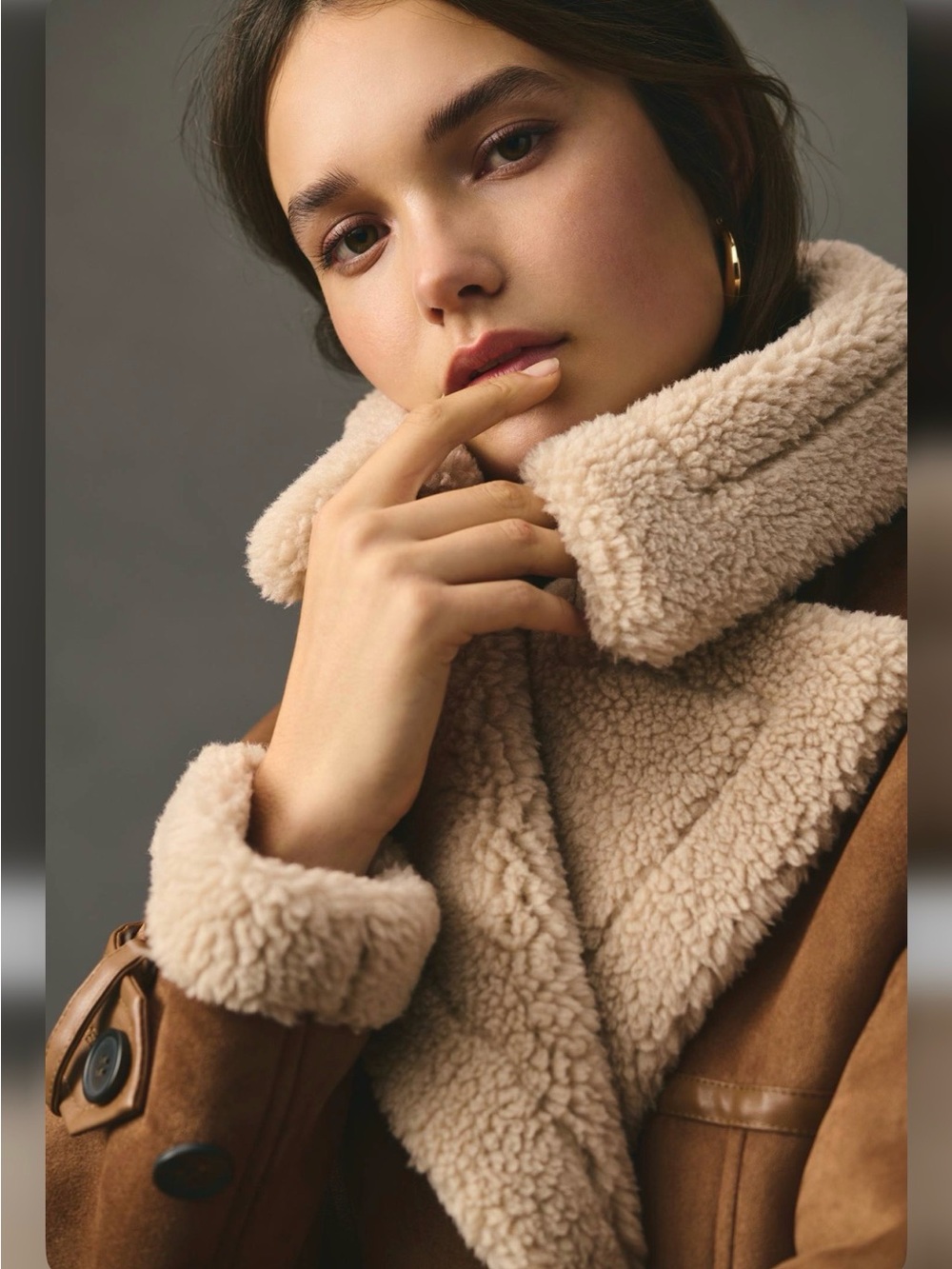Anthropologie Avec Les Filles Brown Faux Shearling Trim Trench Coat Medium - Picture 9 of 12